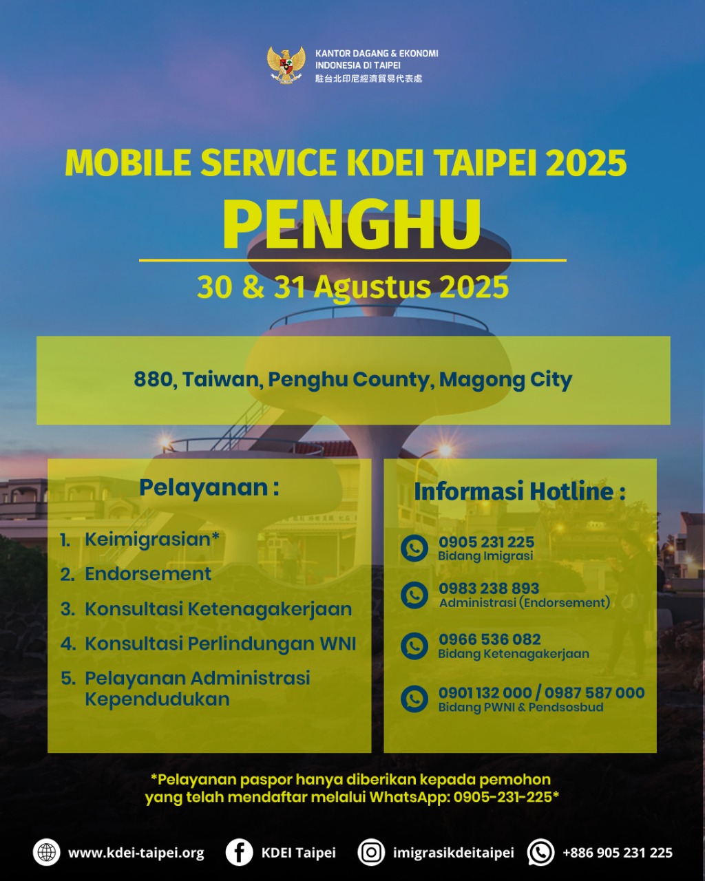Mobile Service KDEI Taipei di Penghu 30 - 31 Agustus 2025