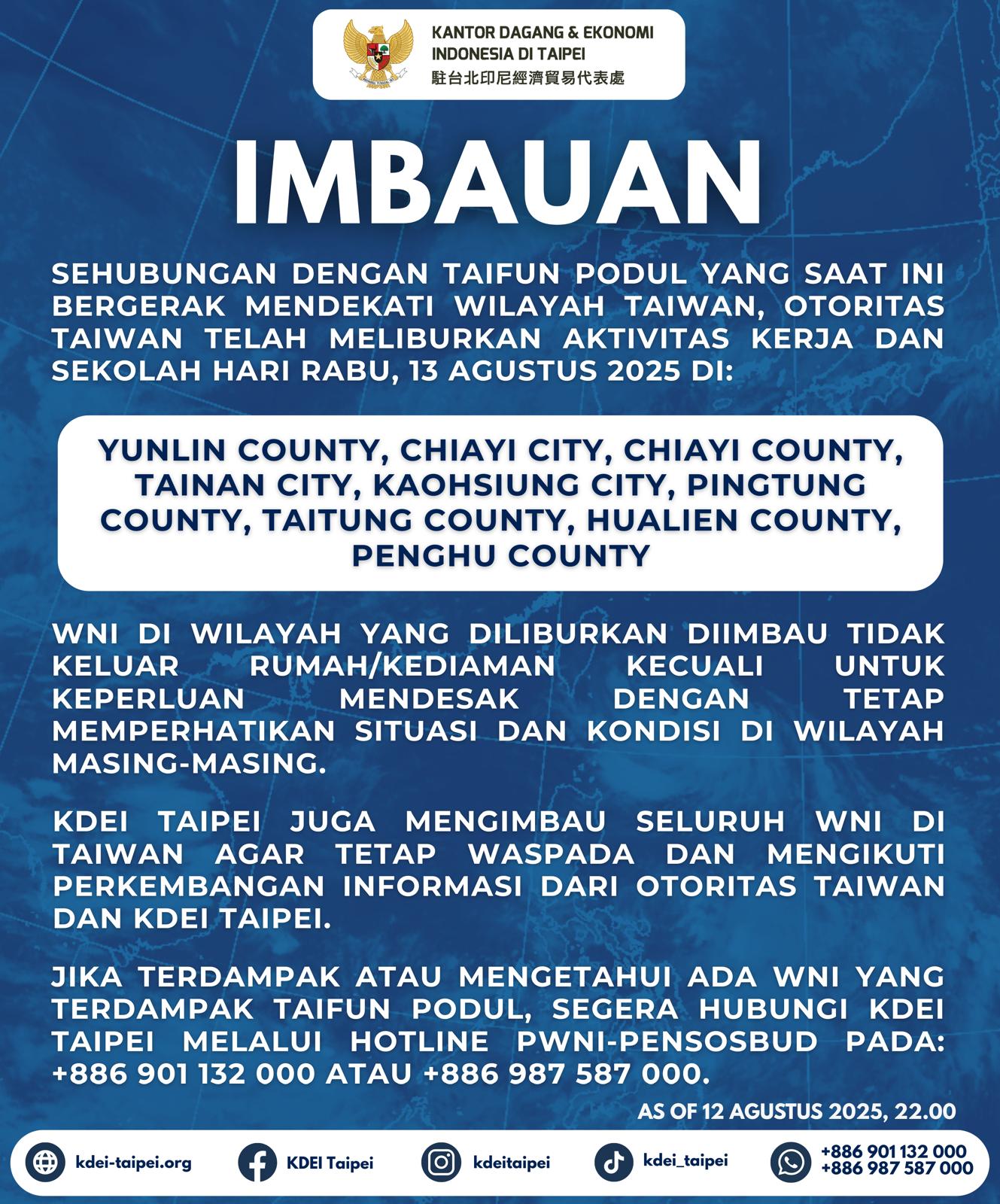 Pengumuman Taifun Podul 13 Agustus 2025