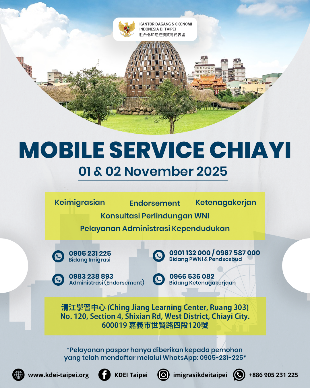 Mobile Service Chiayi Tanggal  1 dan 2 November 2025