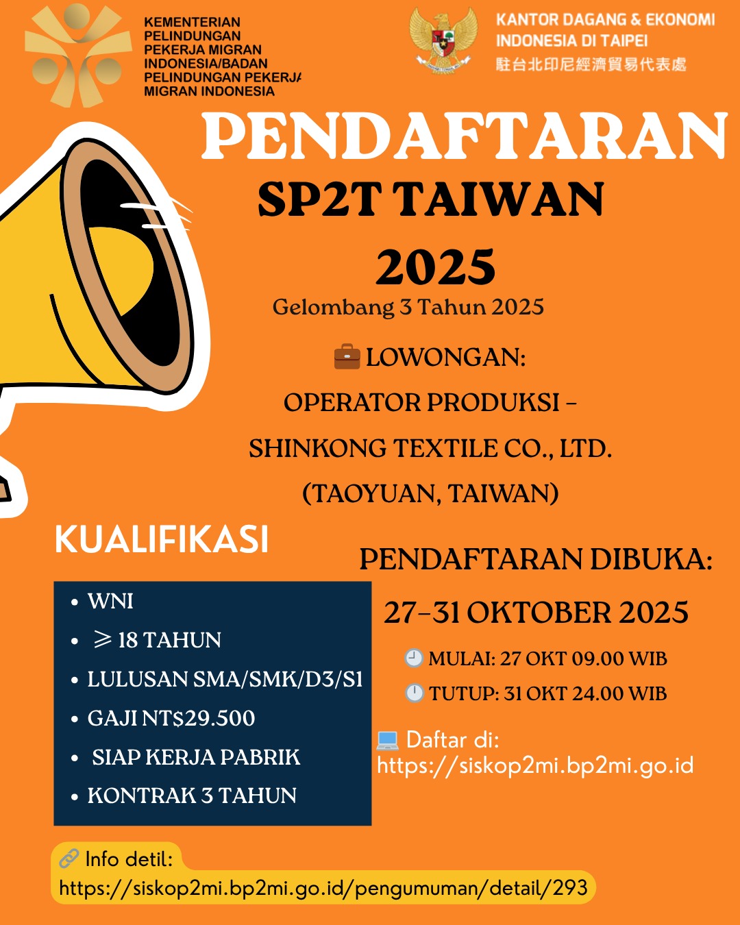 PEMBERITAHUAN SP2T TAIWAN 2025 – GELOMBANG III